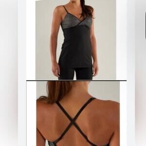 Lululemon Grey Athletic Tank Space Dye Strappy Top Cross Back Size 6 Workout